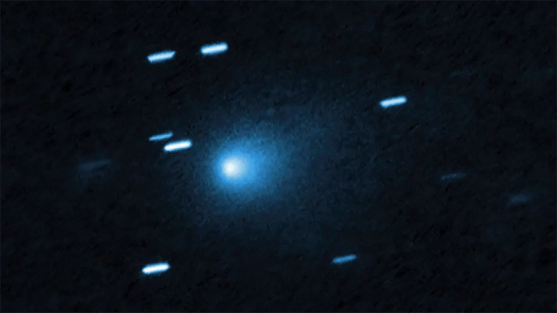 Hubble captured this image of the interstellar comet 3I/ATLAS on July 21, 2025, when the comet was 277 million miles from Earth. Hubble reveals that the comet has a teardrop-shaped cocoon of dust emanating from its solid, icy nucleus. Image: NASA, ESA, Dav