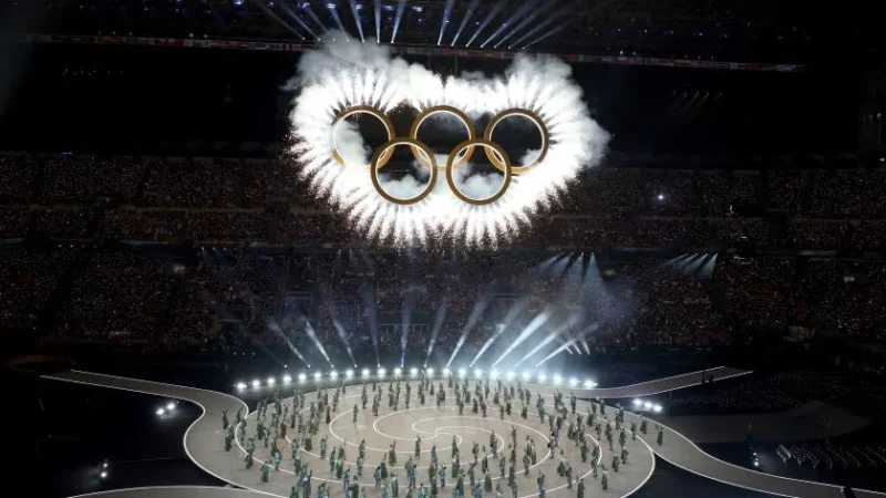 Performers during the opening ceremony at the 2026 Winter Olympics at Milan's San Siro Stadium on Friday. (Robert Gauthier/Los Angeles Times)
