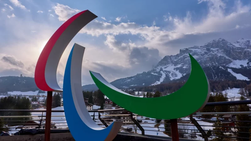 The Paralympic logo, the Agitos, is seen in Cortina d'Ampezzo, Italy ahead of the opening ceremony on March 6. They run through March 15.